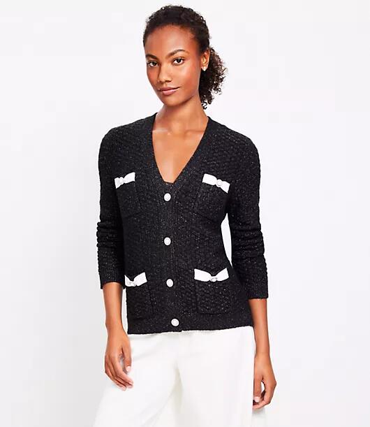 Loft Pearlized Sparkle Bow Sweater Jacket Cover