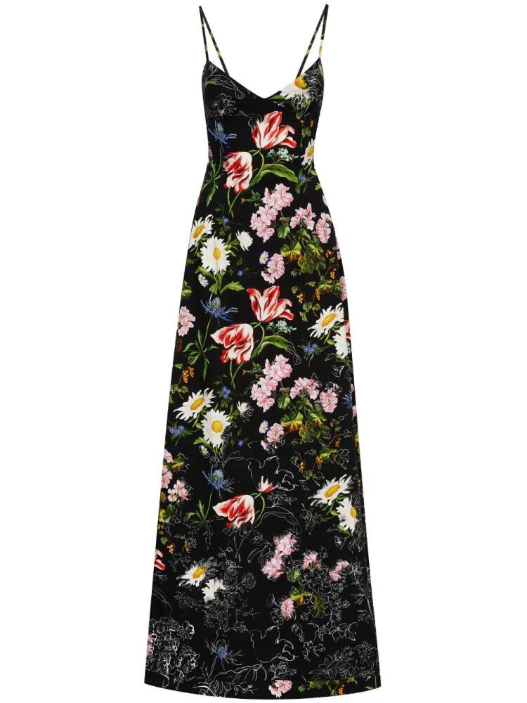 Oscar de la Renta Unfinished Floral cotton poplin maxi dress - Black Cover