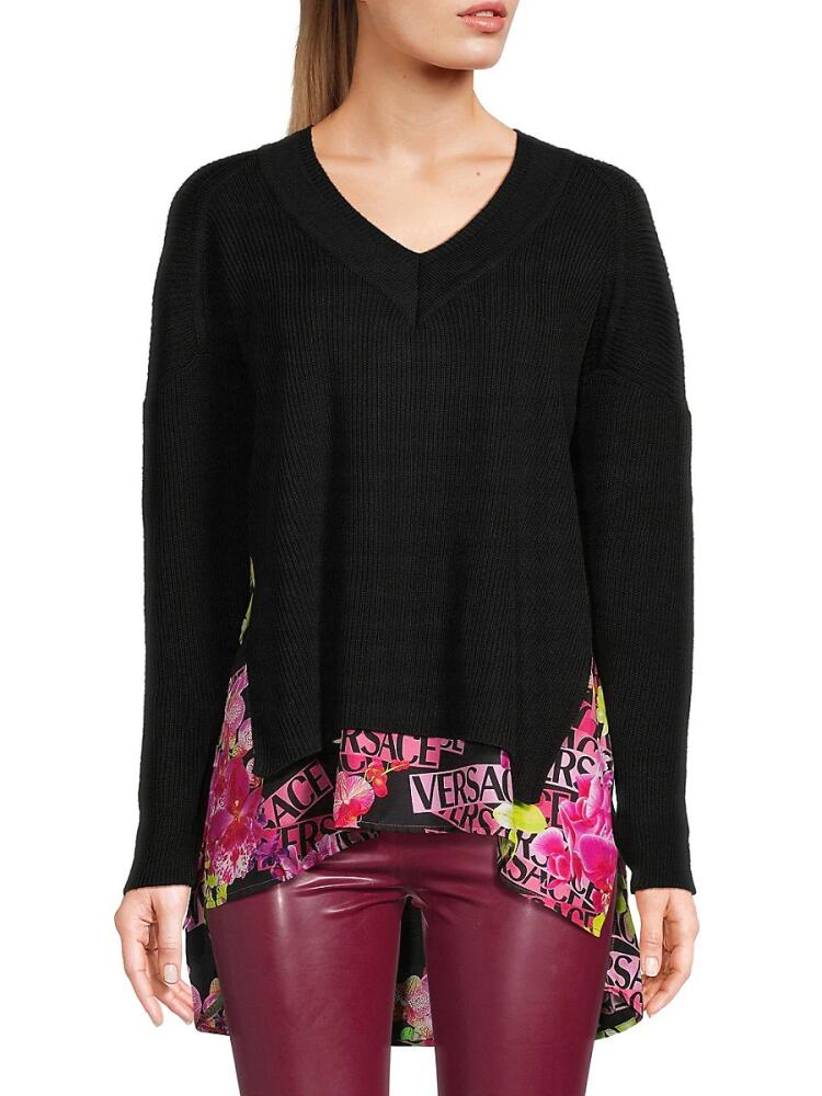 Versace Women's Wool & Silk High Low Sweater - Black Cover