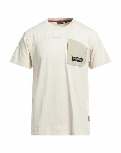 Napapijri Man T-shirt Beige Cotton, Elastane, Polyurethane Cover