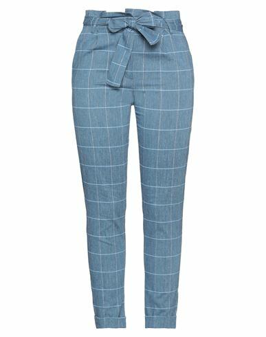 D. exterior Woman Pants Slate blue Linen, Polyester Cover