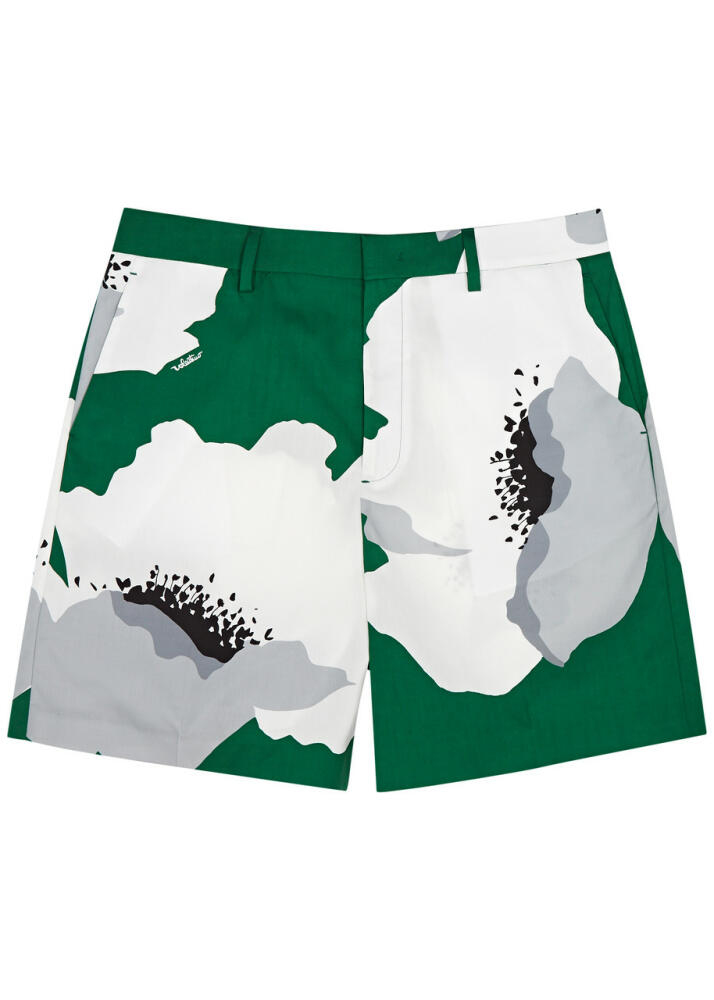 Valentino Floral-print Cotton Shorts - Green Cover