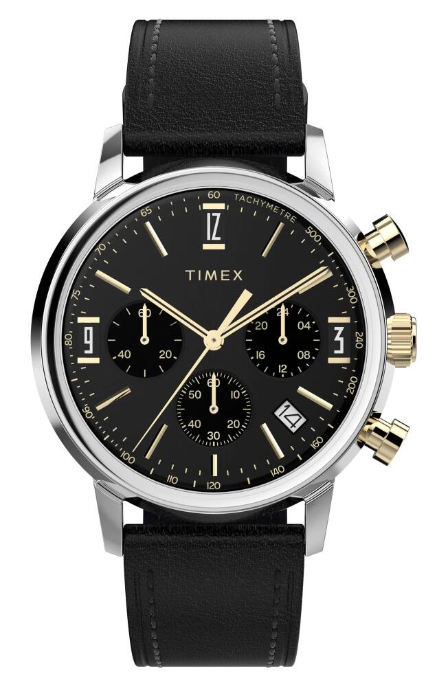 Timex Marlin Leather Strap Chronograph Watch, 40mm in Black Cover