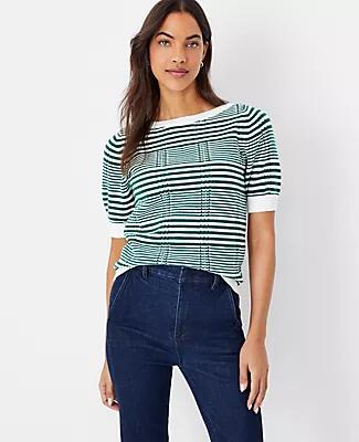 Ann Taylor Petite Plaid Stitch Puff Sleeve Sweater Tee Cover