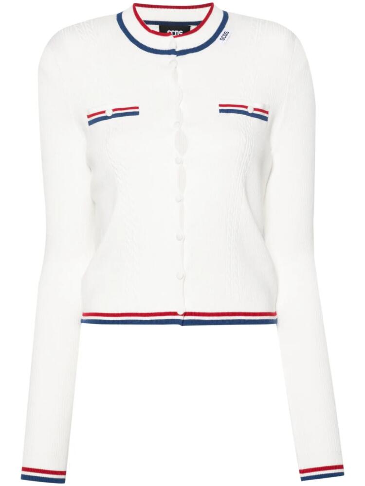 GCDS striped-trim ribbed cardigan - White Cover