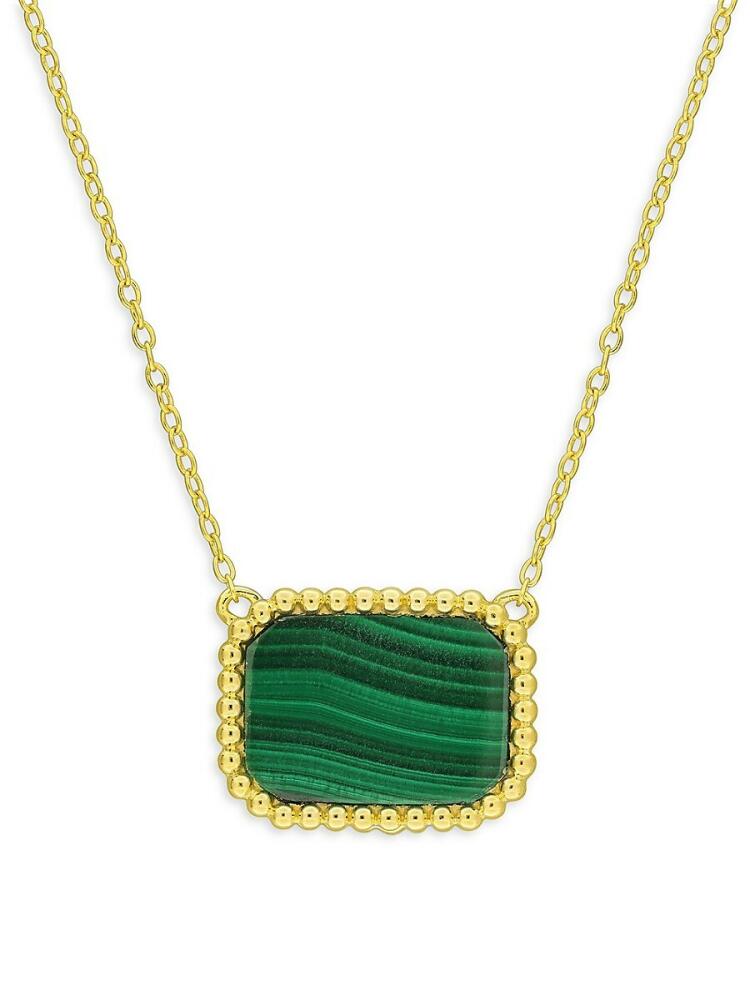 Sonatina Women's Goldtone Plated Sterling Silver Malachite Octagon Pendant Necklace Cover