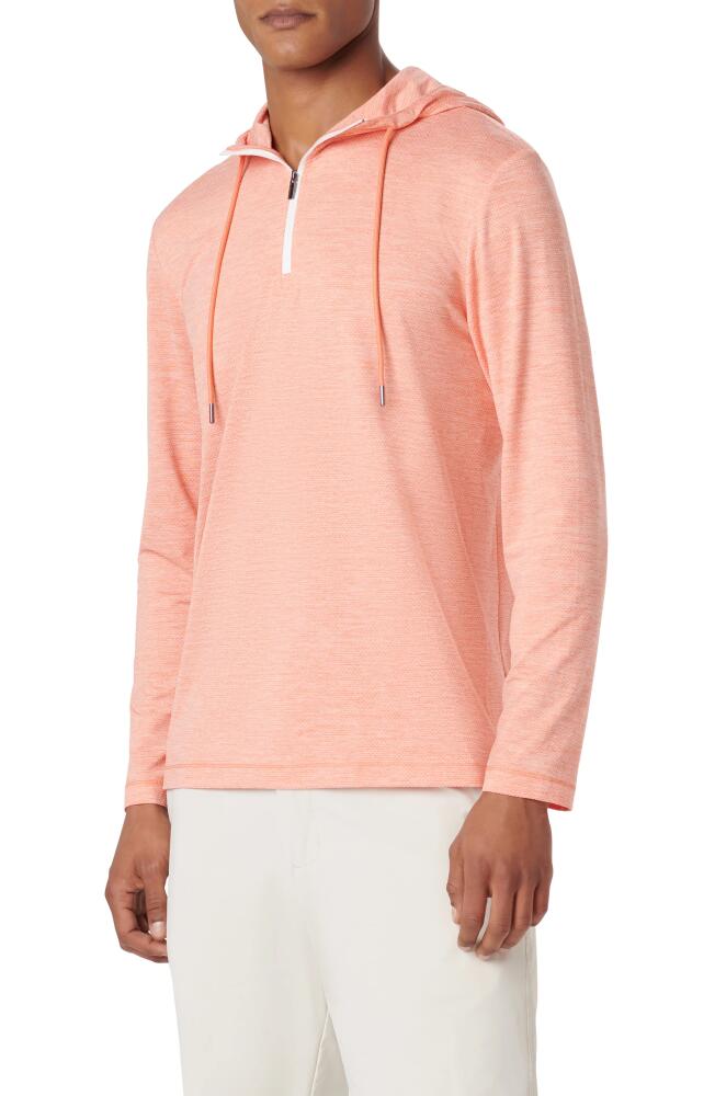 Bugatchi Quarter Zip Performance Hoodie in Coral Cover