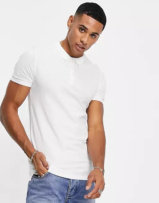 New Look Muscle Fit Polo Shirt In White Cover