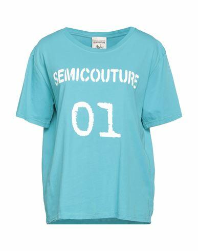 Semicouture Woman T-shirt Turquoise Cotton Cover