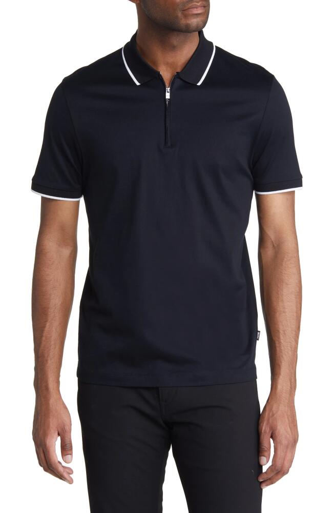 BOSS Polston Tipped Zip Polo in Black Cover