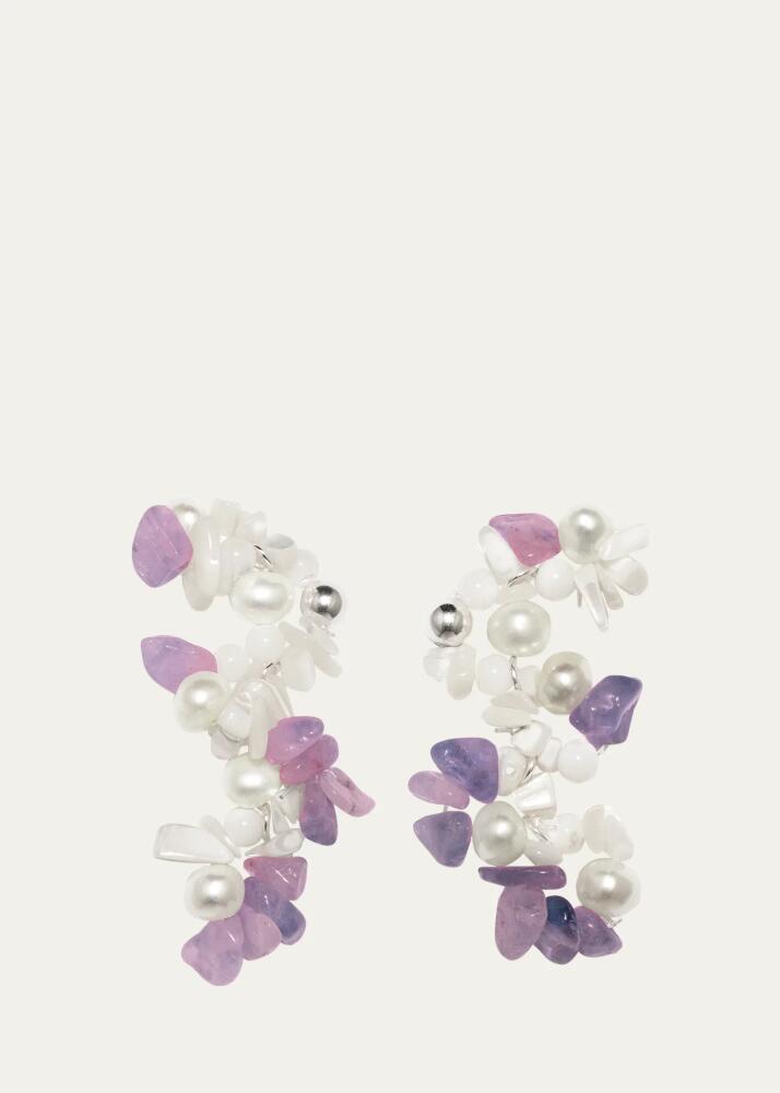 Completedworks Recycled Sterling Silver Drop Earrings With Pearl, Mother Of Pearl, And Amethyst Cover