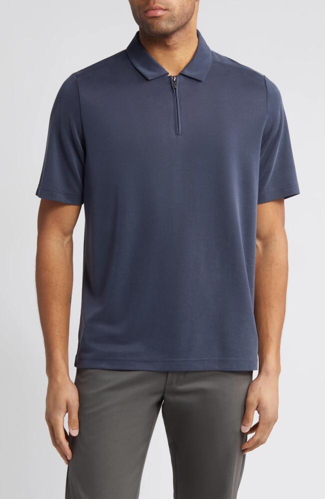 Johnston & Murphy Bird's Eye Quarter Zip Polo in Navy Cover