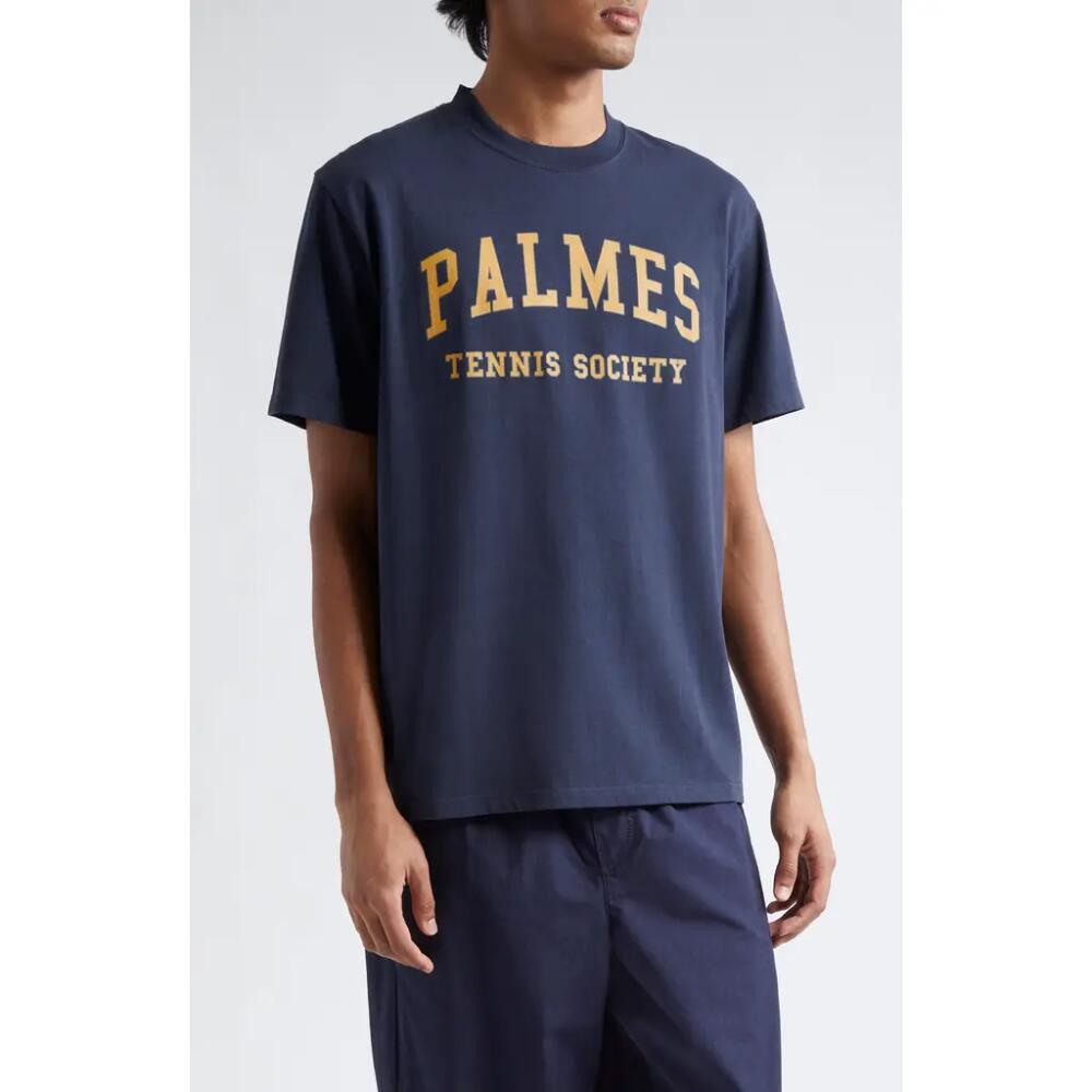 PALMES Ivan Cotton Logo Graphic T-Shirt in Navy-Yellow Cover