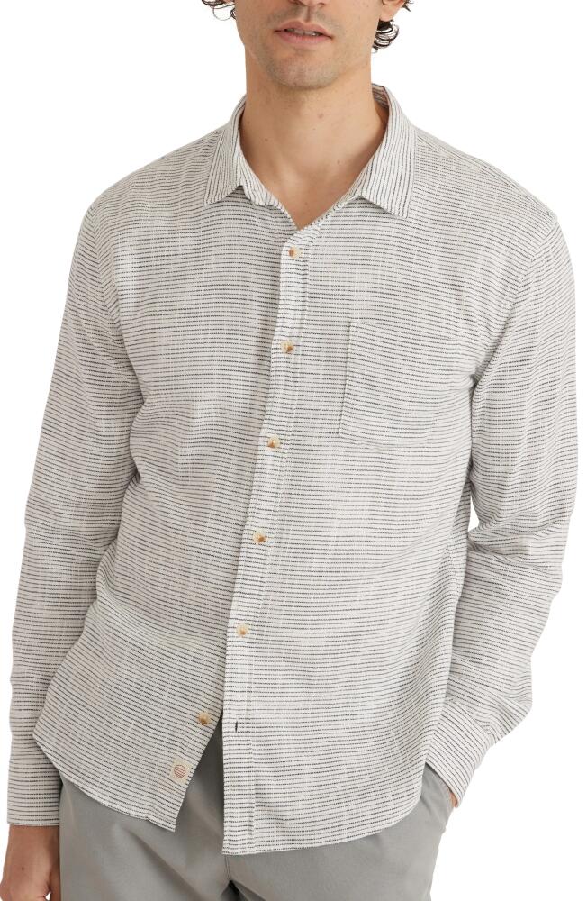 Marine Layer Stripe Stretch Cotton Button-Up Shirt in Natural/Black Stripe Cover