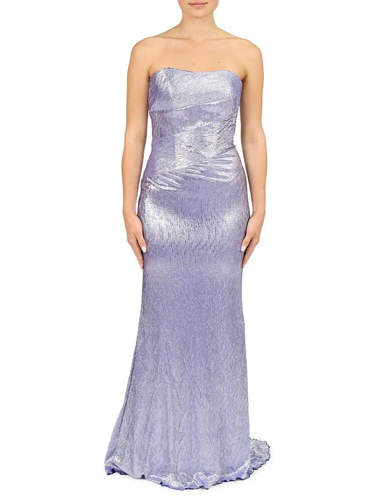 Rene Ruiz Collection Women's Metallic Strapless Gown - Blue Cover