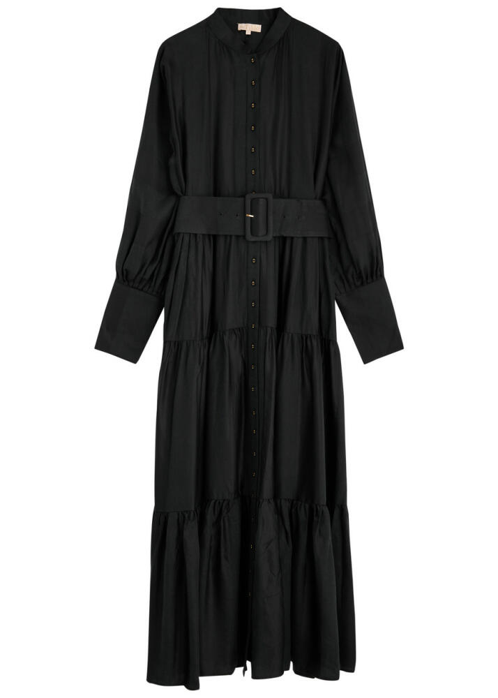 Bytimo Striped-jacquard Belted Woven Maxi Dress - Black Cover