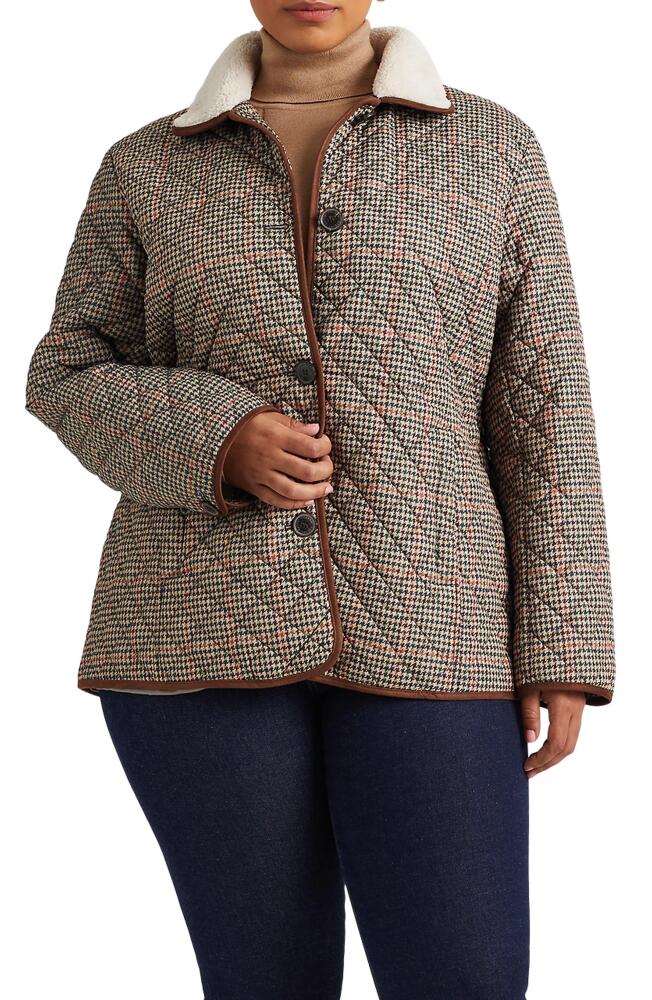 Lauren Ralph Lauren Quilted Houndstooth Jacket with Faux Shearling Collar in Box Houndstooth Cover