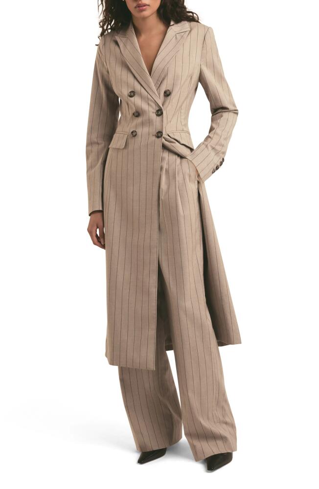 Favorite Daughter The Meyer Double Breasted Longline Coat in Natural Pinstripe Cover