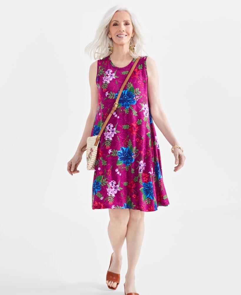 Style & Co Women's Printed Sleeveless Flip Flop Dress, Created for Macy's - Magenta Floral Cover