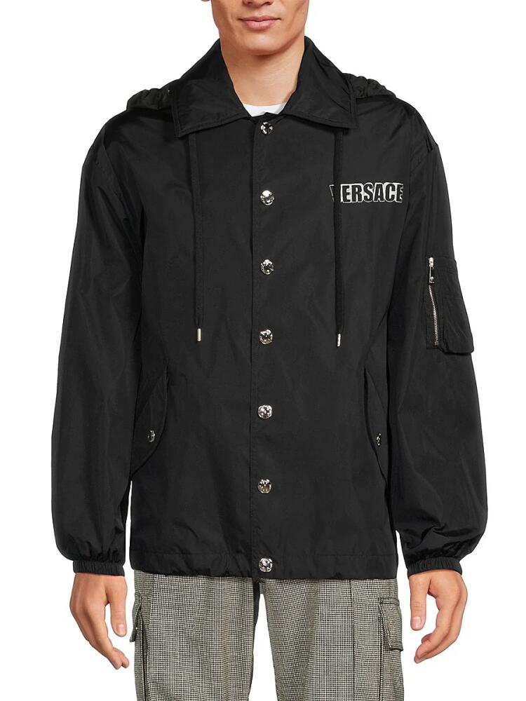 Versace Men's Graphic Nylon Hooded Jacket - Black Cover