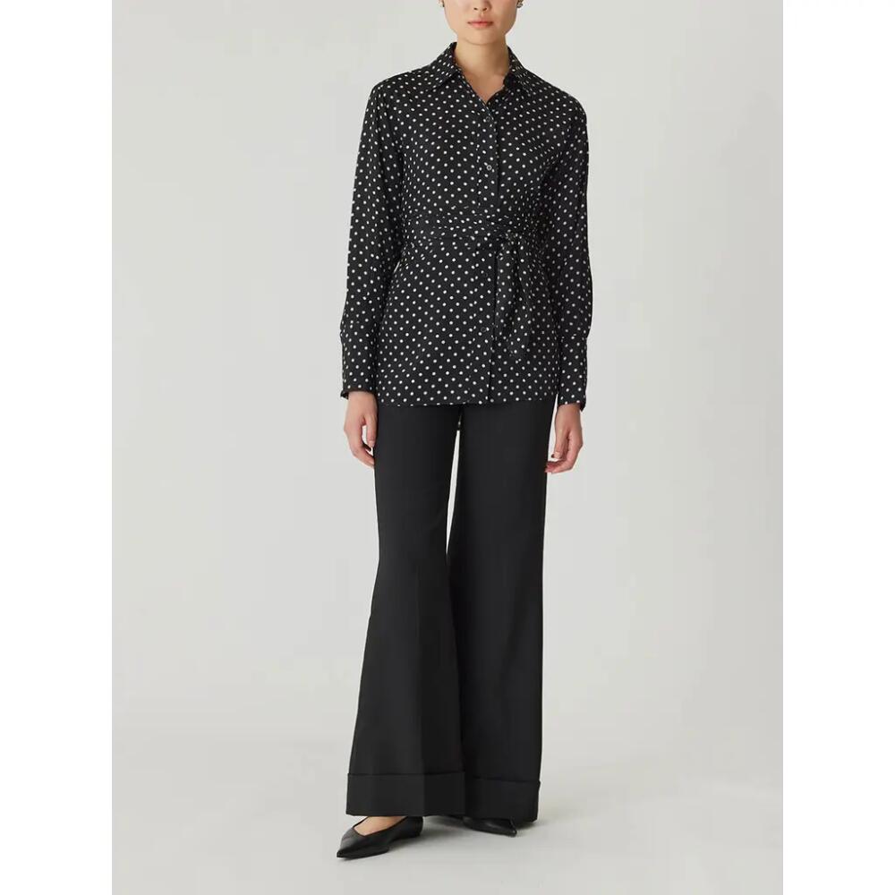 Rebecca Taylor Polka Dot Silky Wrap Shirt in Black Dot Combo Cover