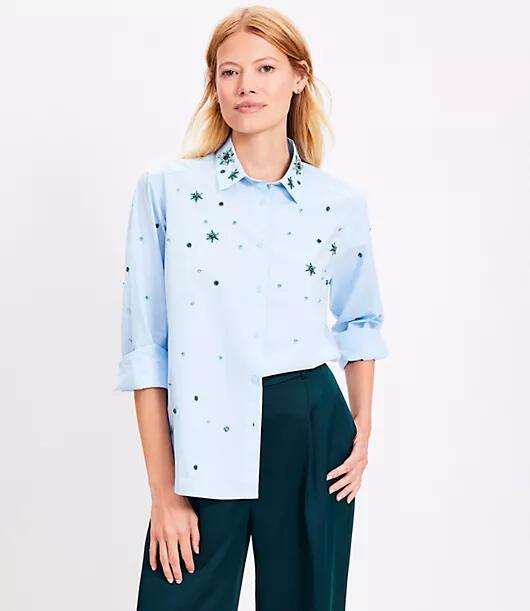 Loft Crystal Poplin Everyday Relaxed Shirt Cover