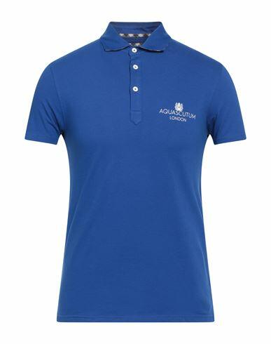 Aquascutum Man Polo shirt Bright blue Cotton, Elastane Cover