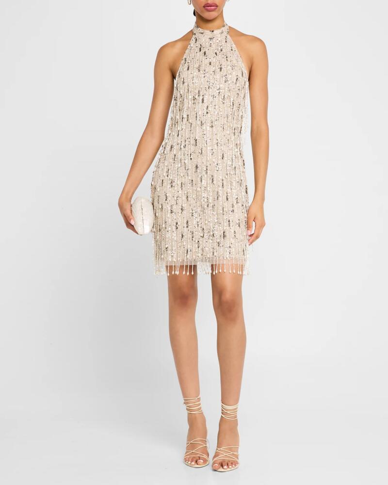 Liv Foster Bead & Sequin Fringe Halter Mini Dress Cover