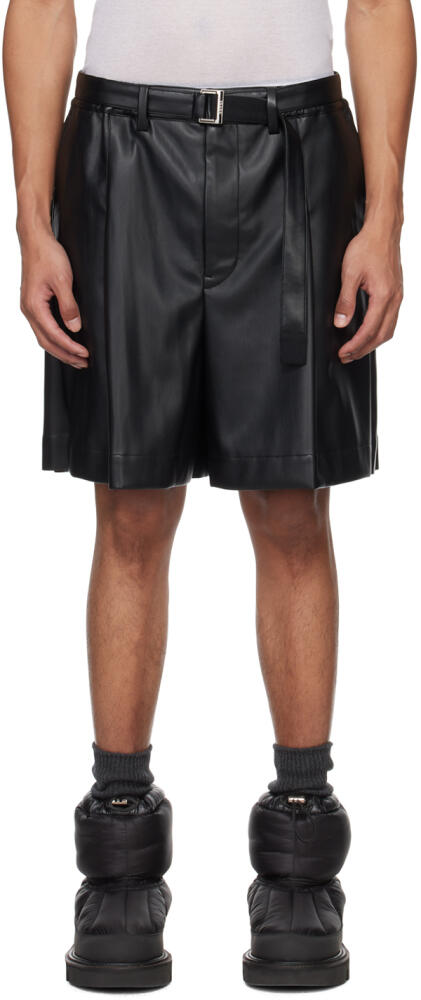 sacai Black Belted Faux-Leather Shorts Cover