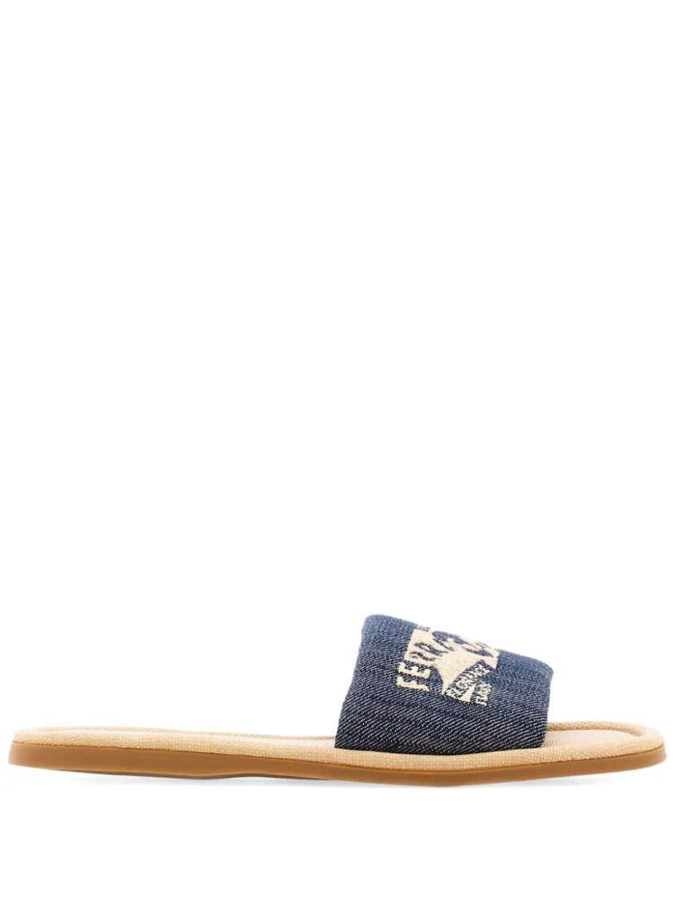 Ferragamo logo-embroidered denim slides - Blue Cover