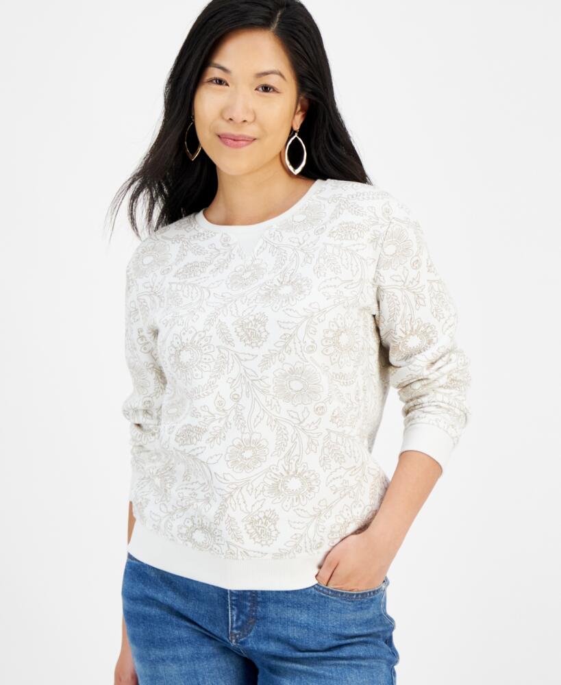 Style & Co Petite Floral-Print Crewneck Fleece Sweatshirt, Created for Macy's - Bloom Shitake Cover