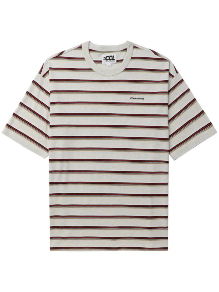 CHOCOOLATE logo-print striped cotton shirt - Grey Cover