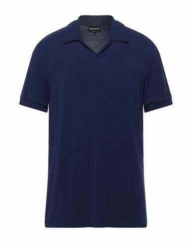 Giorgio Armani Man Polo shirt Blue Viscose, Elastane Cover