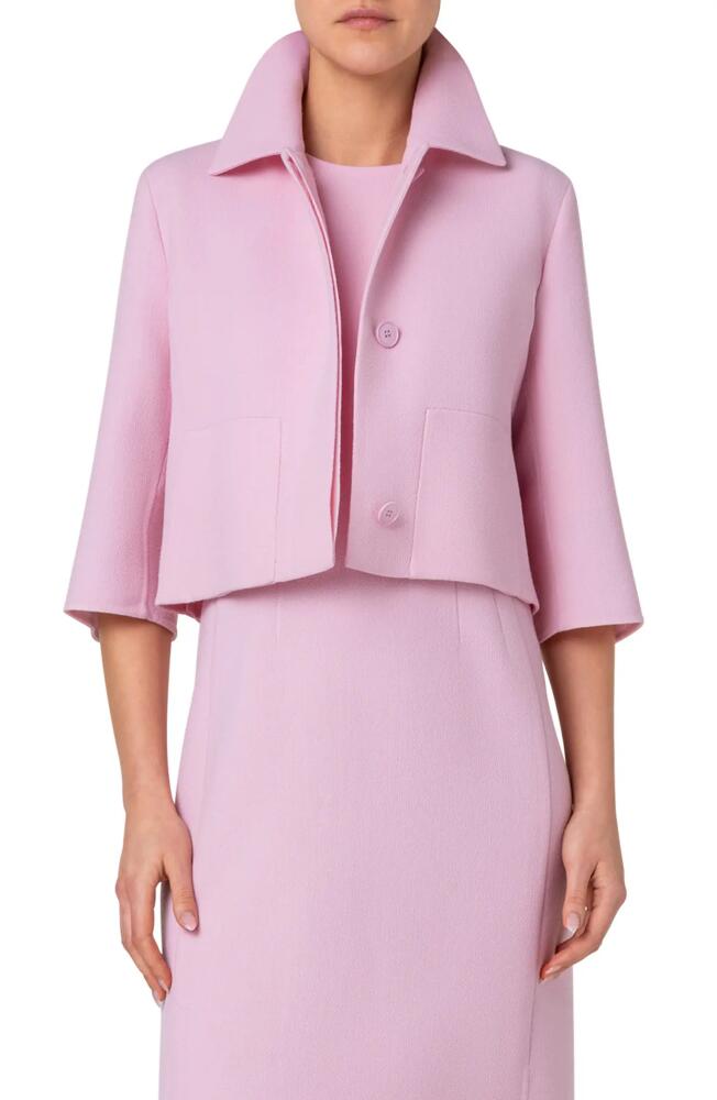 Akris Winslow Wool Double Face Crepe Crop Jacket in Lotus Cover