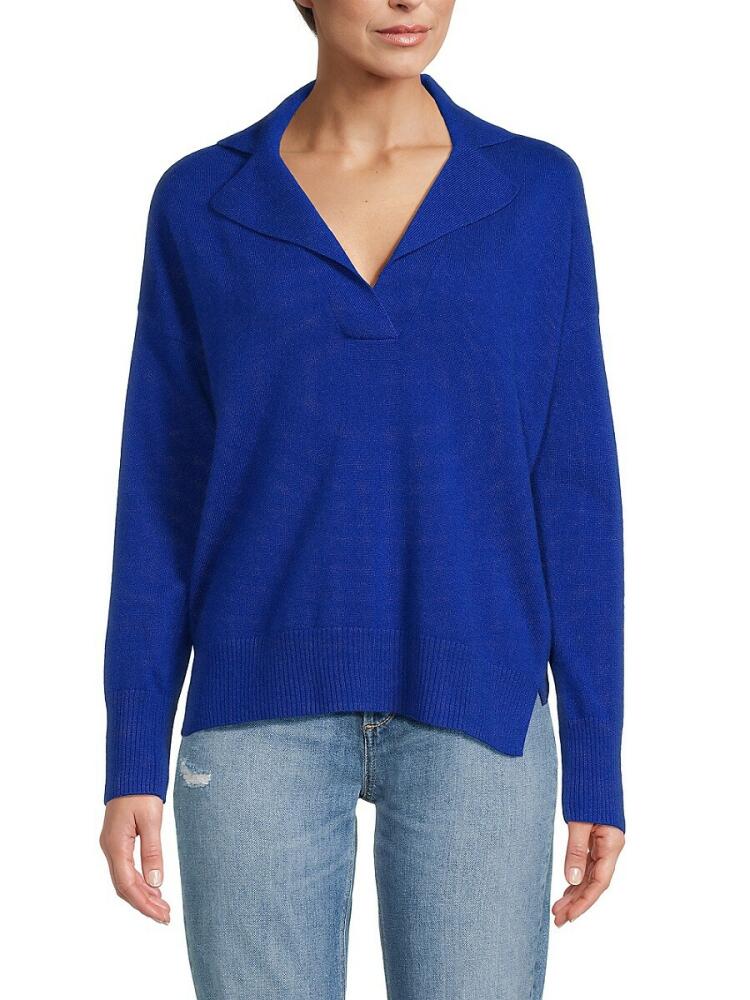 Design 365 Women's Notched Johnny Collar Cashmere Sweater Polo - Lapis Cover