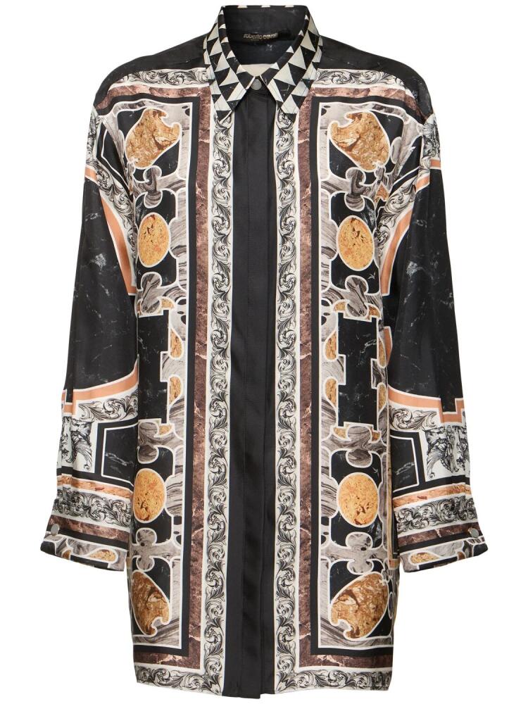 ROBERTO CAVALLI Marmo Printed Silk Twill Shirt Dress Cover