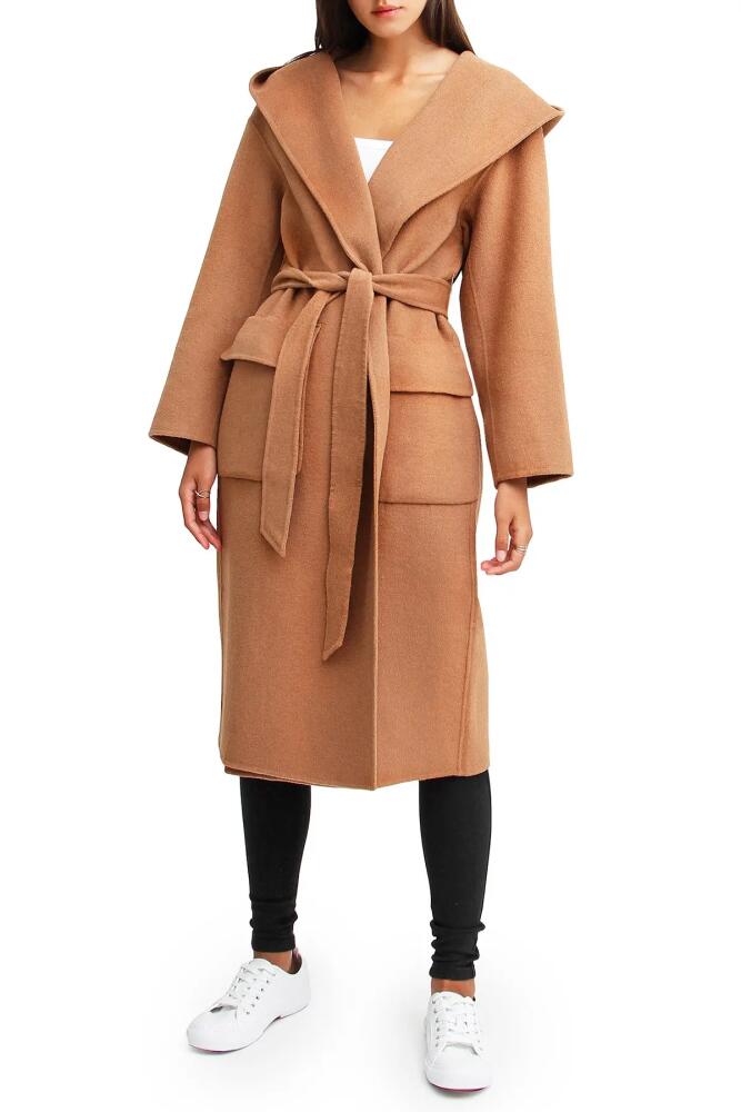 Belle & Bloom Runaway Wool Blend Robe Coat in Dark Camel Cover