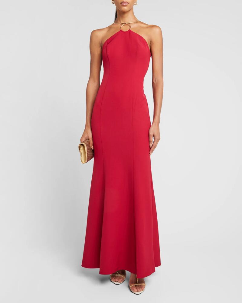 Liv Foster Chain-Strap Crepe Halter Gown Cover