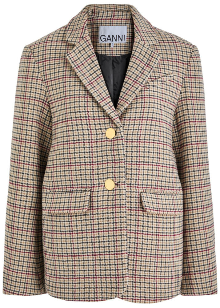 Ganni Checked Wool-blend Blazer - Multicoloured Cover