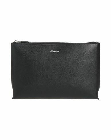 Santoni Man Handbag Black Leather Cover