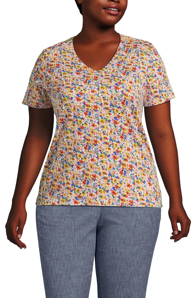 Lands' End Plus Size Relaxed Supima Cotton V-Neck T-Shirt in Sweet Mango Multi Floral Cover