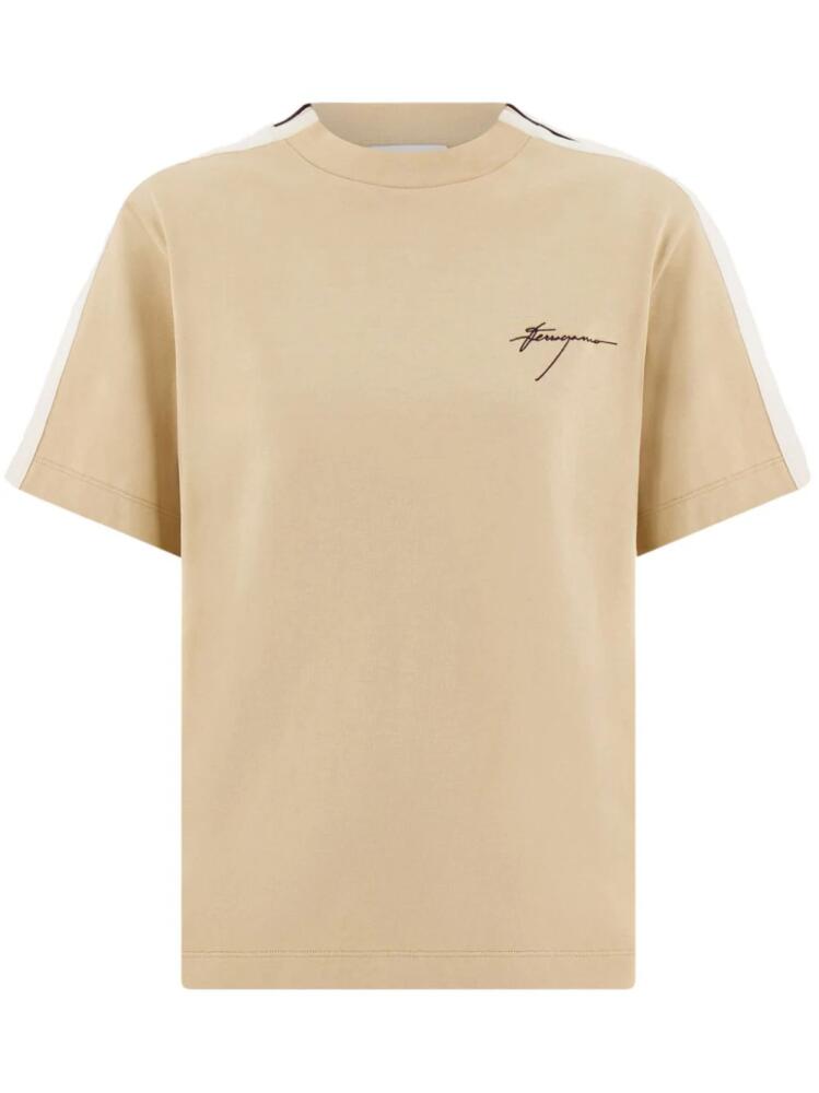 Ferragamo logo-embroidered cotton T-shirt - Neutrals Cover