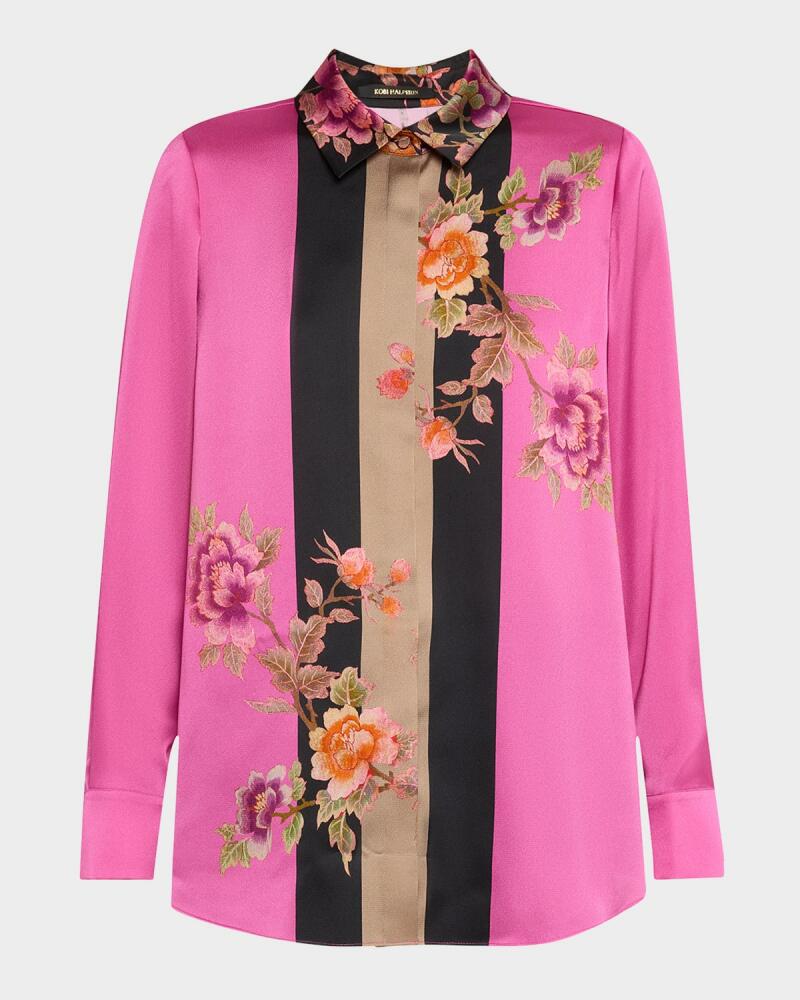 Kobi Halperin Sabrina Floral-Print Satin Blouse Cover