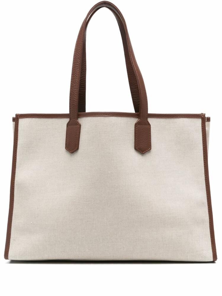 Eleventy leather-trim canvas tote bag - Neutrals Cover