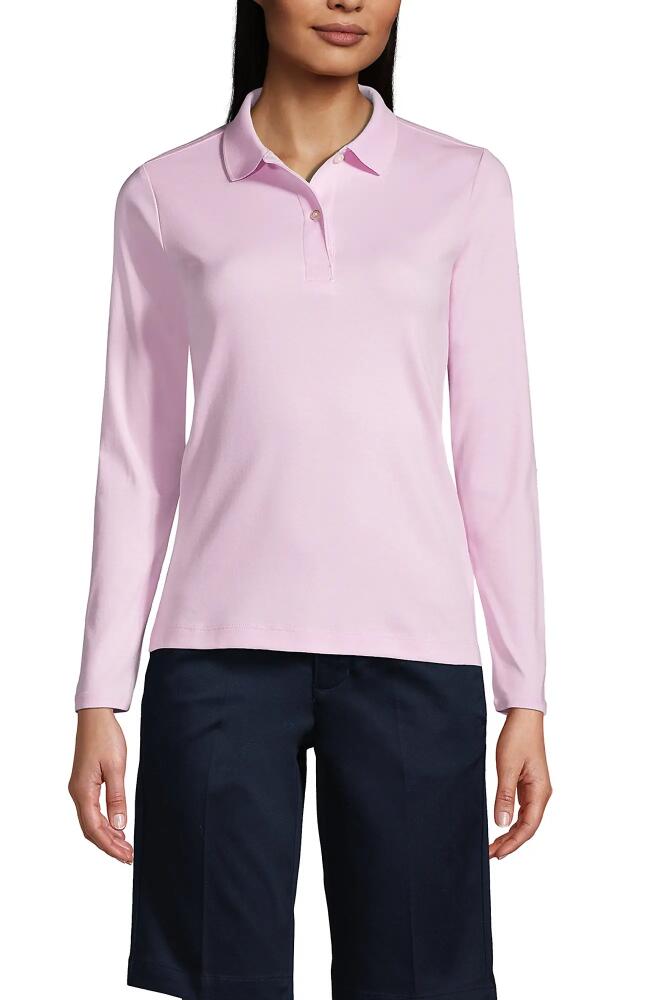 Lands' End School Uniform Long Sleeve Feminine Fit Interlock Polo Shirt in Ice Pink Cover