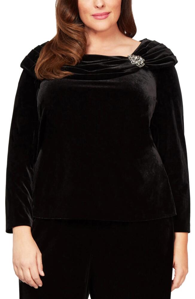 Alex Evenings Ruched Collar Velvet Top in Black Cover