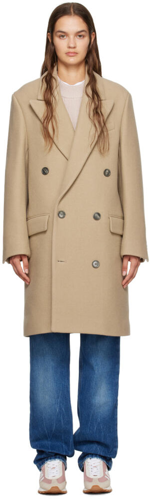 AMI Paris Beige Double-Breasted Coat Cover