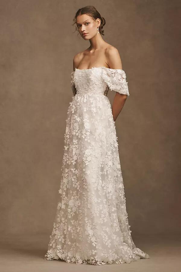 Willowby by Watters Lilia Puff-Sleeve Lace Empire Wedding Gown Cover