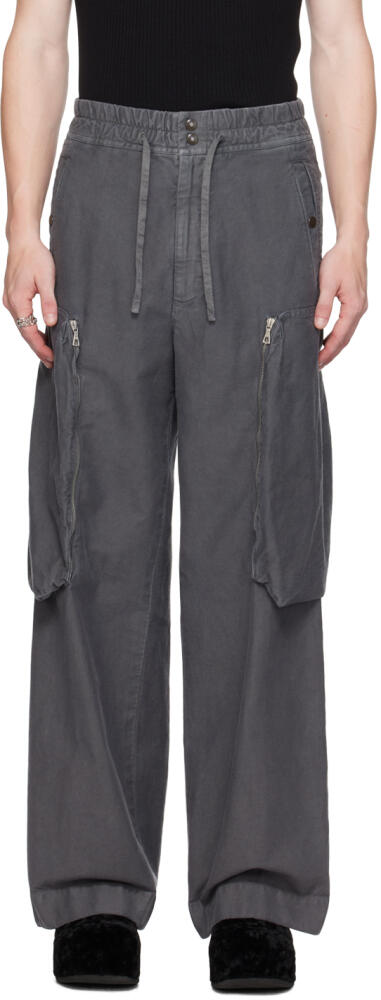 Dries Van Noten Gray Drawstring Cargo Pants Cover