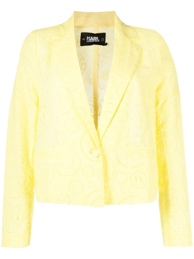 Karl Lagerfeld broderie-anglaise cropped cotton blazer - Yellow Cover